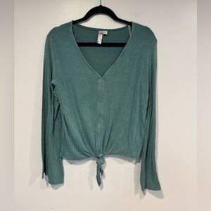 Blue tie front Alya bell sleeve shirt‎